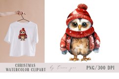 Cute watercolor Christmas winter owl clipart- 1 png Product Image 1