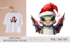 Watercolor Christmas black dragon with Santas hat - 1 png Product Image 1