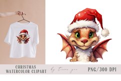 Watercolor Christmas dragon with Santas hat - 1 png clipart Product Image 1