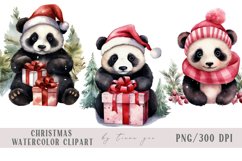 Cute watercolor Christmas panda set clipart- 3 png files Product Image 1