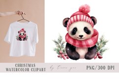 Cute watercolor Christmas Santa panda clipart- 1 png file Product Image 1