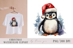 Cute watercolor Christmas penguin clipart- 1 png file Product Image 1
