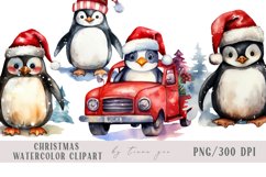 Cute watercolor Christmas penguin clipart- 4 png files Product Image 1