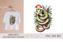 Watercolor Christmas snake in Santa hat - 1 png Product Image 1