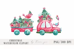 Watercolor Christmas car with gift boxes sublimation - 1 png Product Image 1