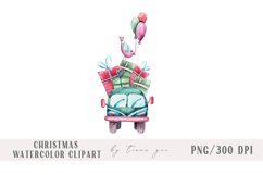 Watercolor Christmas car with gift boxes sublimation Product Image 1