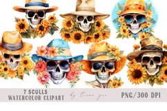 Sunflower fall skull with flower bouquet clipart- 7png files Product Image 1