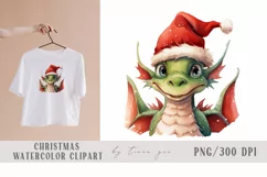Cute Christmas dragon with Santas hat sublimation - 1 PNG Product Image 1