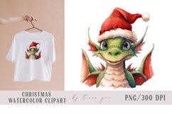 Watercolor Christmas dragon with Santas hat - 3 png clipart Product Image 3