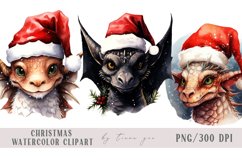 Watercolor Christmas dragon with Santas hat - 3 png clipart Product Image 1