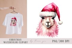 Cute watercolor Christmas Santa llama clipart- 1 png file Product Image 1