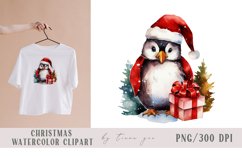 Cute watercolor Christmas penguin clipart- 1 png file Product Image 1
