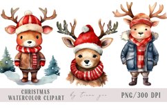 Cute watercolor Christmas reindeer clipart- 3 png files Product Image 1