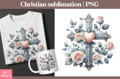 Christian clipart Heart Cross Floral Sublimation PNG Product Image 1