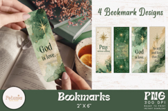 Christian Christmas Bible verse bookmark PNG designs being displayed as printable Christian gifts with gold foil accents and cozy holiday decoration on books.