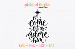 A Christian Christmas typography design featuring the classic hymn lyrics in bold black cursive, with exaggerated letter loops and a tall, balanced composition.