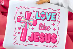 Christian Cross, Love Like Jesus Pink Bow PNG Sublimation Product Image 1