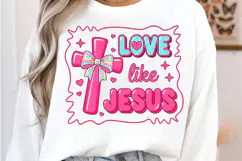 Christian Cross, Love Like Jesus Pink Bow PNG Sublimation Product Image 2