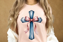 Christian Cross PNG, Pink Bow Coquette Sublimation Design Product Image 5