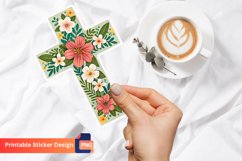 Christian Cross Flower Sticker, Religious Flower Cross Art Product Image 1