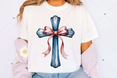 Christian Cross PNG, Pink Bow Coquette Sublimation Design Product Image 2
