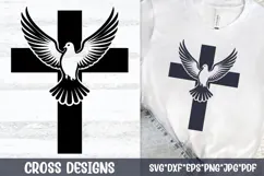 Christian cross with dove SVG symbolizing the Holy Spirit and faith. Perfect for baptism projects, church decor, Christian gifts and religious craft ideas.