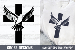 Christian cross with flying dove SVG symbolizing the Holy Spirit, faith and peace. Perfect for baptism crafts, Pentecost designs, church decor and Christian gift ideas.