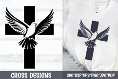 Christian cross with flying dove SVG symbolizing the Holy Spirit, faith and peace. Perfect for baptism crafts, Pentecost designs, church decor and Christian gift ideas.