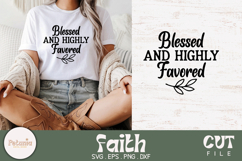 Christian faith SVG cut file on a t-shirt mockup – inspirational Bible verse quote in modern script style. Digital design in SVG, PNG, DXF and EPS formats for Cricut and Silhouette crafts – perfect for shirts, mugs, signs and gifts
