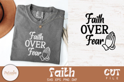 Christian faith SVG cut file on a t-shirt mockup – inspirational Bible verse quote in modern script style. Digital design in SVG, PNG, DXF and EPS formats for Cricut and Silhouette crafts – perfect for shirts, mugs, signs and gifts