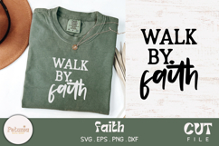 Christian faith SVG cut file on a t-shirt mockup – inspirational Bible verse quote in modern script style. Digital design in SVG, PNG, DXF and EPS formats for Cricut and Silhouette crafts – perfect for shirts, mugs, signs and gifts