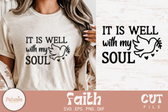Christian faith SVG cut file on a t-shirt mockup – inspirational Bible verse quote in modern script style. Digital design in SVG, PNG, DXF and EPS formats for Cricut and Silhouette crafts – perfect for shirts, mugs, signs and gifts