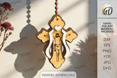 Christian Tiered Tray Decor Laser Cut. Hanging Cross SVG Product Image 1