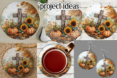 Wooden Cross Wind Spinner, Christian Round Design, Fall, d3 Product Image 3