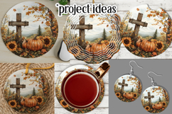 Wooden Cross Wind Spinner, Christian Round Design, Fall, d7 Product Image 3