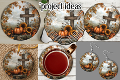 Wooden Cross Wind Spinner, Christian Round Design, Fall, d8 Product Image 3
