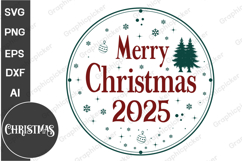 Merry Christmas 2025 Round Sign SVG | Christmas SVG Product Image 2