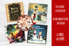Vintage Christmas Sublimation, retro square Coaster Design Product Image 1
