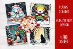 Vintage Christmas Sublimation, retro square Coaster Design Product Image 1