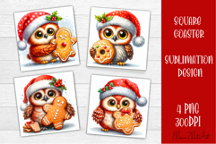 Funny christmas owl square coasters, Animals sublimation Product Image 1