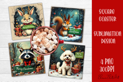 Vintage Christmas Sublimation, retro square Coaster Design Product Image 1