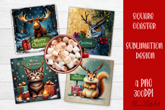Vintage Christmas Sublimation, retro square Coaster Design Product Image 1