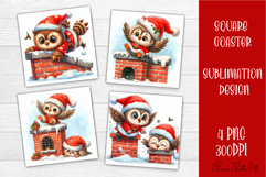 Funny christmas owl square coasters, Animals sublimation Product Image 1