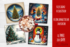 Vintage Christmas Sublimation, retro square Coaster Design Product Image 1