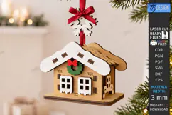 3D Christmas House Ornament Laser Cut | Christmas Village Product Image 1