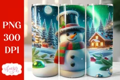 Christmas 3D tumbler wrap for sublimation, Cute Snowman PNG Product Image 1