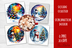 Vintage Christmas Sublimation, retro square Coaster Design Product Image 1