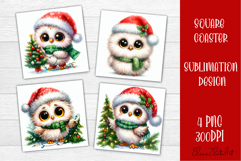 Funny christmas owl square coasters, Animals sublimation Product Image 1