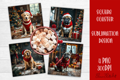 Vintage Christmas Sublimation, retro square Coaster Design Product Image 1