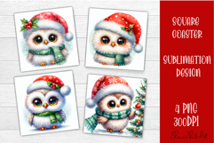 Funny christmas owl square coasters, Animals sublimation Product Image 1